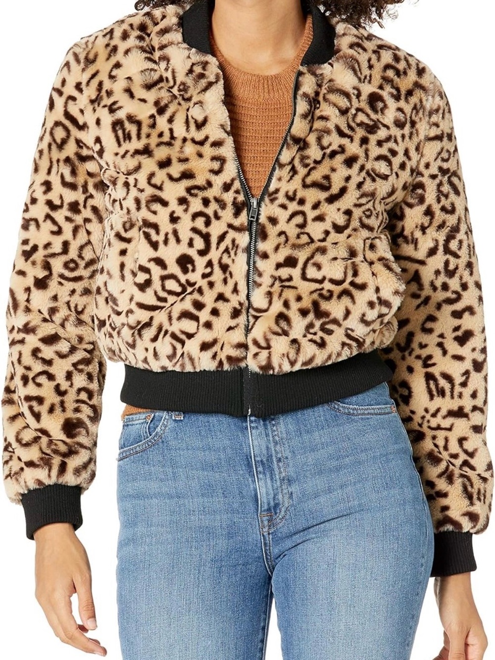 BB Dakota Meow Factor Faux Fur Leopard Print Bomber Jacket Medium NWT